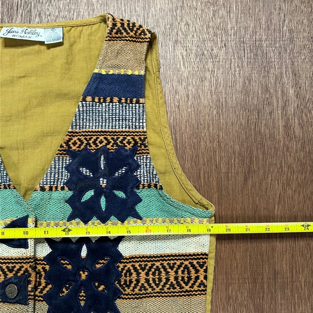 Jane Ashley Vintage Southwestern Woven Vest Cotton Applique Mustard - Picture 6 of 10